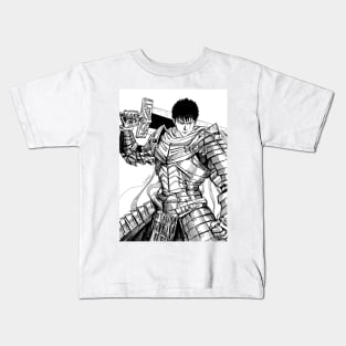 black swordsman ecopop in metal medieval eclipse armor in the nights Kids T-Shirt